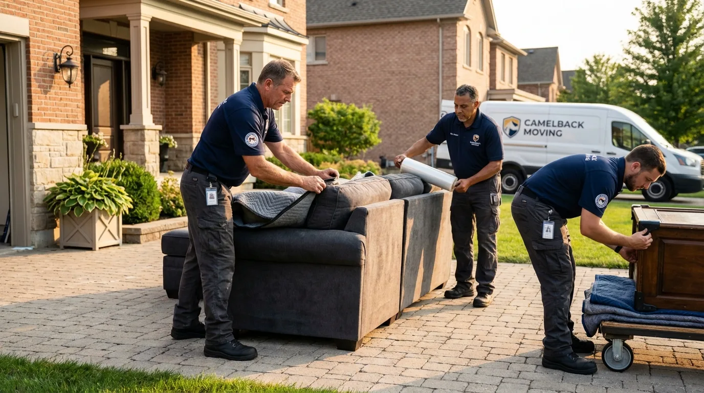 Large estate moving crew wrapping furniture in Monticello, WI